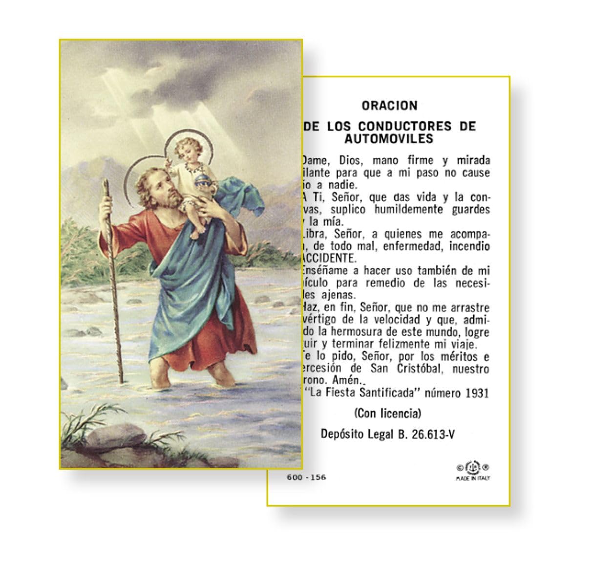 Oracion de los Conductores de Automoviles, Paquete de 100 Estampas Sagradas de Papel, # 2927
