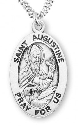 Saint Augustine Sterling Silver Medal, 15/16", Your Choice of Chain, # 7140