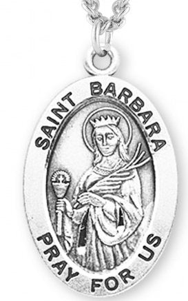 Saint Barbara Sterling Silver Medal, 15/16", Your Choice of Chain, # 7141