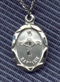 5/8" Sterling Oval Framed Baptism Cross Necklace, Your Choice of Chain # 7146