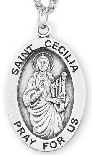 Saint Cecelia Sterling Silver Medal, 15/16", Your Choice of Chain, # 7150