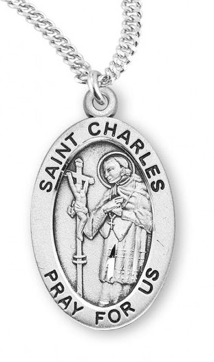 Saint Charles Sterling Silver Medal, 15/16", Your Choice of Chain, # 7151