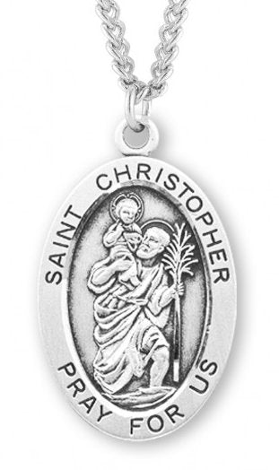 Saint Christopher Sterling Silver Medal, 15/16", Your Choice of Chain, # 7153
