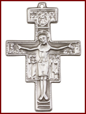 Keychain, Silver Oxide Finish, San Damiano Cross, 2" tall, # 7154