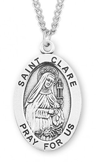 Saint Clare Sterling Silver Medal, 15/16", Your Choice of Chain, # 7157