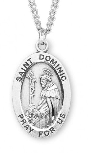 Saint Dominic Sterling Silver Medal, 15/16", Your Choice of Chain, # 7165