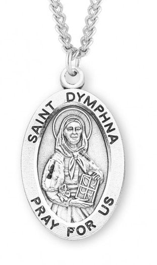 Saint Dymphna Sterling Silver Medal, 15/16", Your Choice of Chain, # 7166