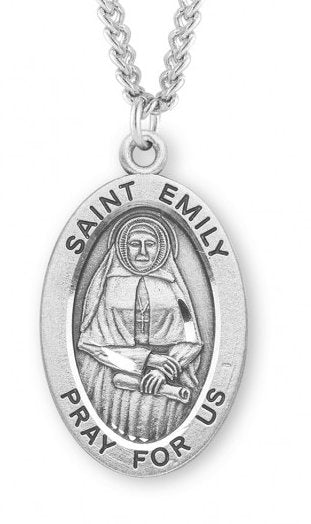 Saint Emily Sterling Silver Medal, 15/16", Your Choice of Chain, # 7172