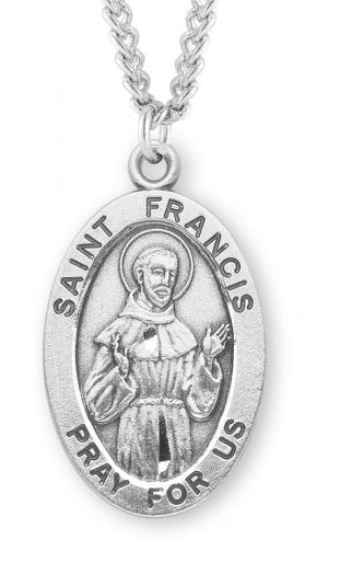 Saint Francis of Assisi Sterling Silver Medal, 15/16", Your Choice of Chain, # 7176