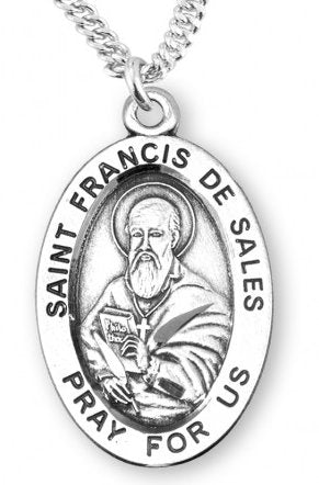 Saint Francis de Sales Sterling Silver Medal, 15/16", Your Choice of Chain, # 7177