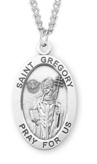 Saint Gregory Sterling Silver Medal, 15/16", Your Choice of Chain, # 7187