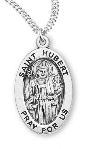Saint Hubert Sterling Silver Medal, 15/16", Your Choice of Chain, # 7192