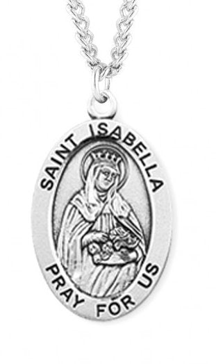 Saint Isabella Sterling Silver Medal, 15/16", Your Choice of Chain, # 7201