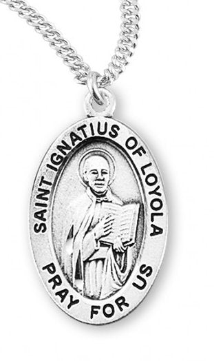 Saint Ignatius of Loyola Sterling Silver Medal, 15/16", Your Choice of Chain, # 7203