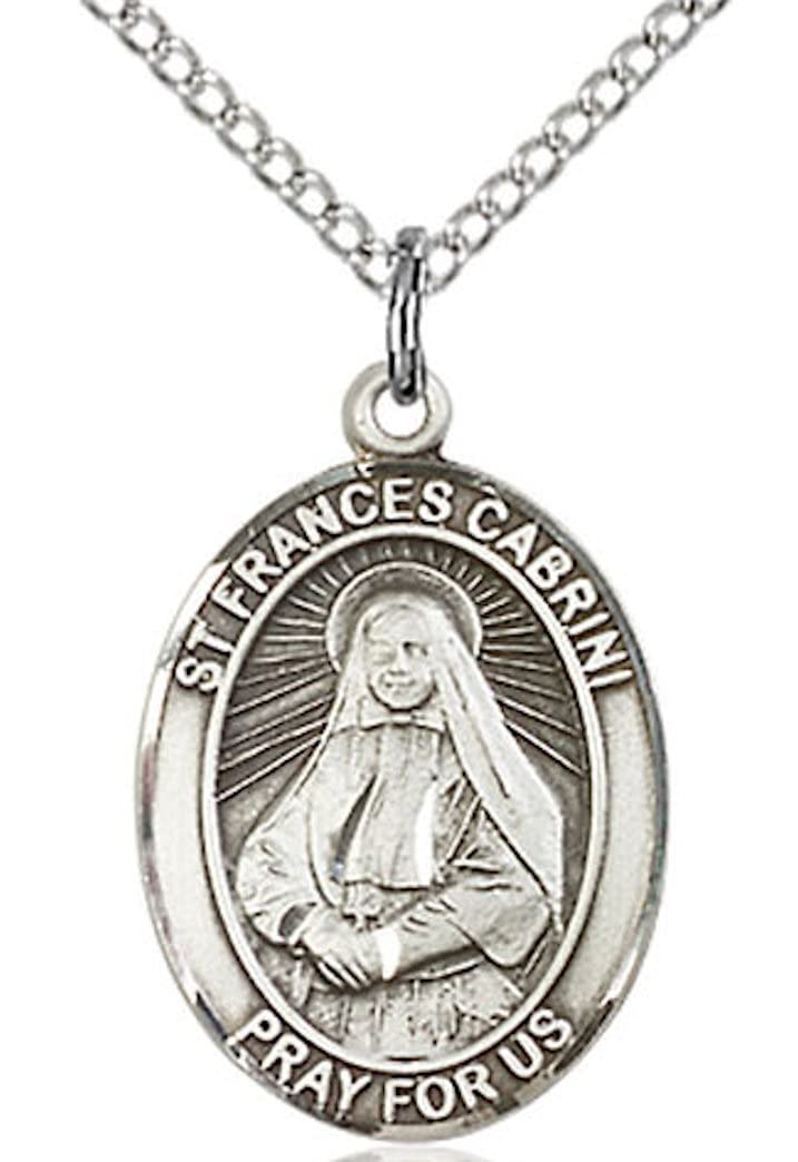 St. Frances Cabrini Medal in Fine Pewter, 3/4" tall, Your Choice of Chain # 17038