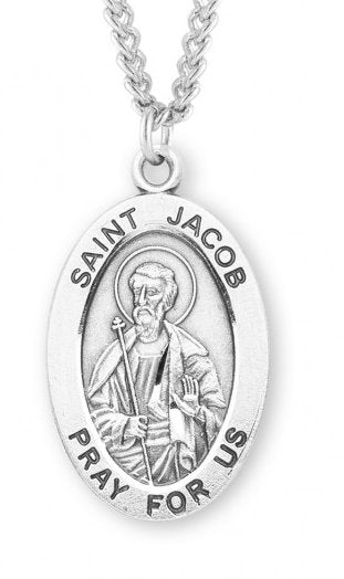 Saint Jacob Sterling Silver Medal, 15/16", Your Choice of Chain, # 7207