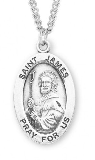 Saint James Sterling Silver Medal, 15/16", Your Choice of Chain, # 7213