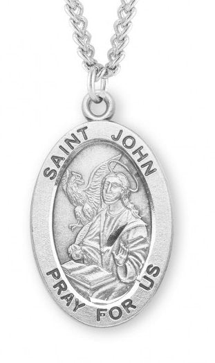 Saint John the Apostle Sterling Silver Medal, 15/16", Your Choice of Chain, # 7236