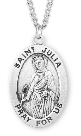 Saint Julia Sterling Silver Medal, 15/16", Your Choice of Chain, # 7245