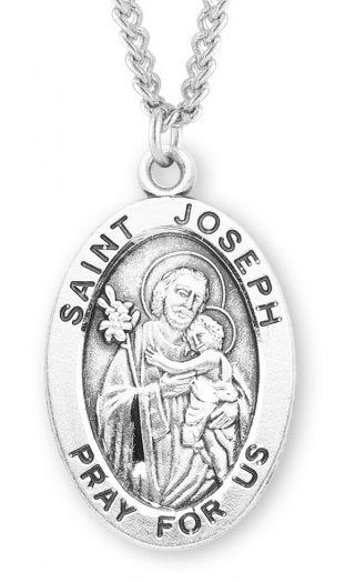 Saint Joseph & Child Sterling Silver Medal, 15/16", Your Choice of Chain, # 7246