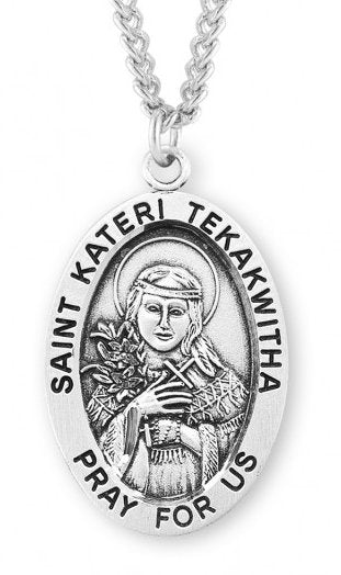 Saint Kateri Tekakwitha Sterling Silver Medal, 15/16", Your Choice of Chain, # 7250