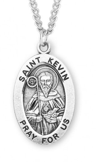 Saint Kevin Sterling Silver Medal, 15/16", Your Choice of Chain, # 7251