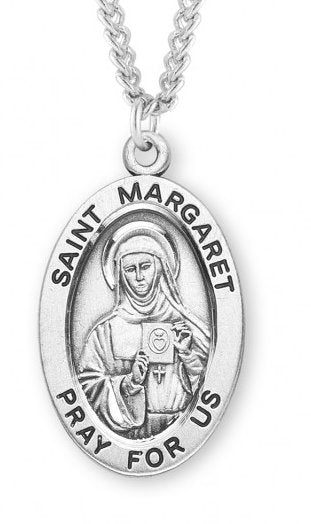 Saint Margaret Sterling Silver Medal, 15/16", Your Choice of Chain, # 7264