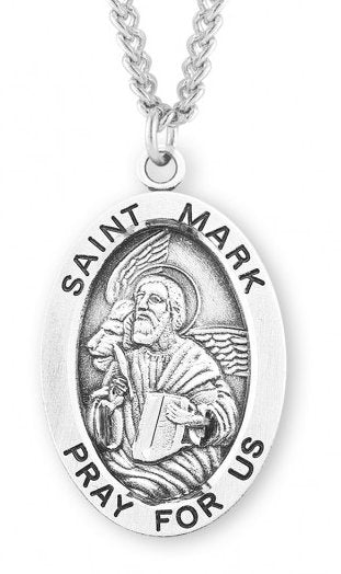 Saint Mark Sterling Silver Medal, 15/16", Your Choice of Chain, # 7266
