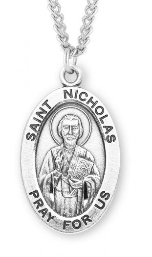Saint Nicholas Sterling Silver Medal, 15/16", Your Choice of Chain, # 7278