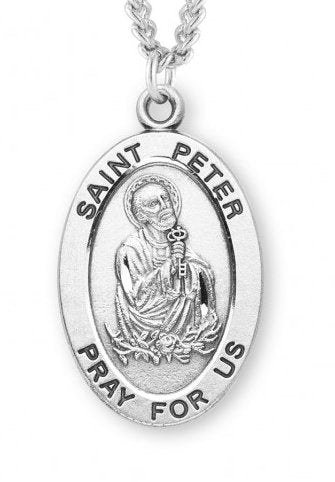 Saint Peter Sterling Silver Medal, 15/16", Your Choice of Chain, # 7282