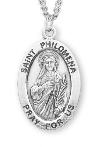 Saint Philomena Sterling Silver Medal, 15/16", Your Choice of Chain, # 7283