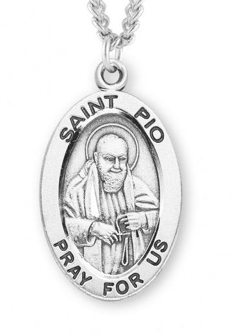 Saint Padre Pio Sterling Silver Medal, 15/16", Your Choice of Chain, # 7284