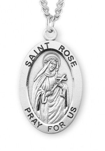 Saint Rose Sterling Silver Medal, 15/16", Your Choice of Chain, # 7291