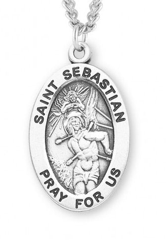 Saint Sebastian Sterling Silver Medal, 15/16", Your Choice of Chain, # 7292