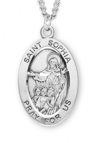 Saint Sophia Sterling Silver Medal, 15/16", Your Choice of Chain, # 7293