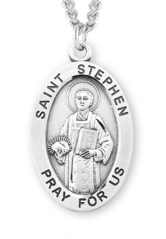 Saint Stephen Sterling Silver Medal, 15/16", Your Choice of Chain, # 7294