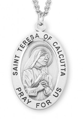 Saint Teresa of Calcutta Sterling Silver Medal, 15/16", Your Choice of Chain, # 7296