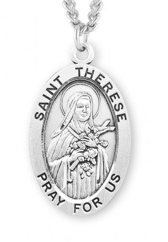 Saint Therese of Lisieux Sterling Silver Medal, 15/16", Your Choice of Chain, # 7297
