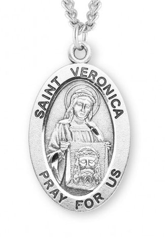 Saint Veronica Sterling Silver Medal, 15/16", Your Choice of Chain, # 7301