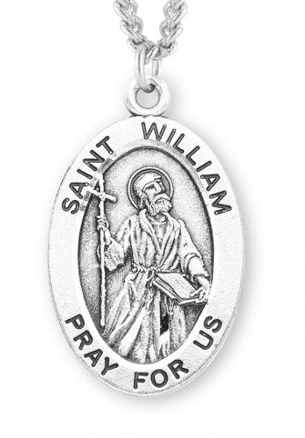 Saint William Sterling Silver Medal, 15/16", Your Choice of Chain, # 7303