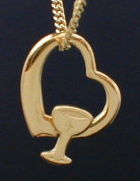 9/16" First Communion Heart & Chalice, 14kt Gold Filled, Your Choice of Chain # 7349