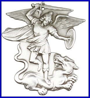 Keychain, Silver Oxide, St. Michael, 2", # 7355