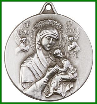 Keychain, Silver Oxide, Our Lady of Perpetual Help, 1-3/8", # 749