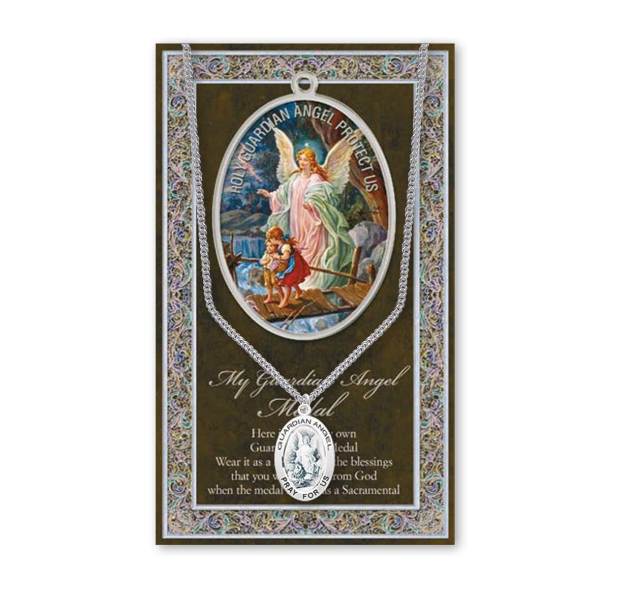 15/16" Pewter Medal with Folding Prayer Card, Guardian Angel, # 59645