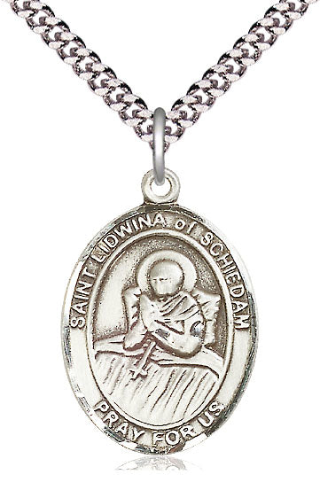 St. Lidwina of Schiedam Medal, Sterling Silver, 3/4", 18" Chain, # 7648-sale