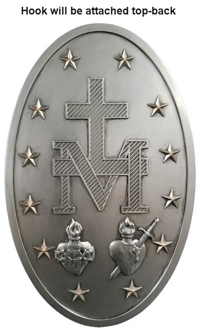8" Miraculous Medal Plaque, Pewter Finished Resin, # 7724