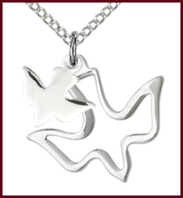 Double Holy Spirit Medals in Sterling Silver, Your Choice of Chain, # 7725
