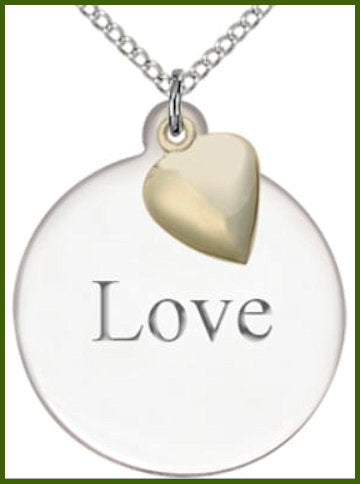 Engravable Sterling Disc & Gold Filled Heart, Your Choice of Chain, # 7744