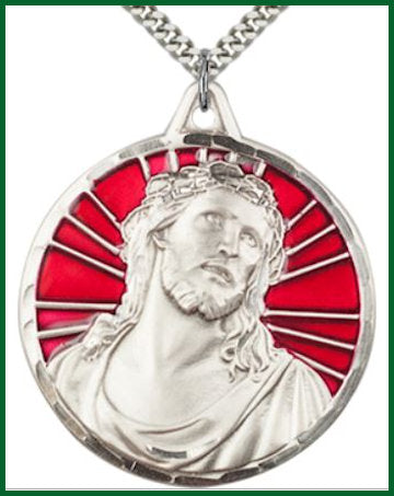 Ecce Homo Medal, 1-1/8"dia, Sterling Silver & Red Enamel, Your Choice of Chain, # 7746