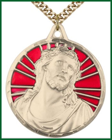 Ecce Homo Medal, 1-1/8"dia, 14kt Gold Filled & Red Enamel, Your Choice of Chain, # 7747